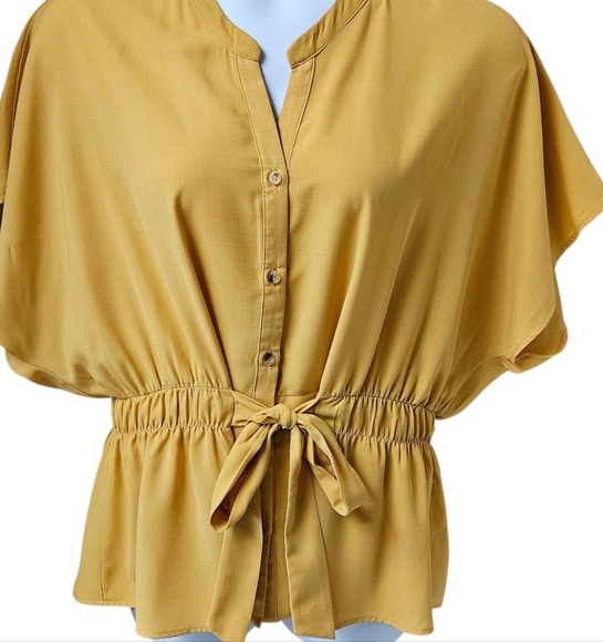 SWEETRAIN Plus Size Short Sleeve Tie Front Button Front Blouse 3X NWOT - Picture 2 of 13